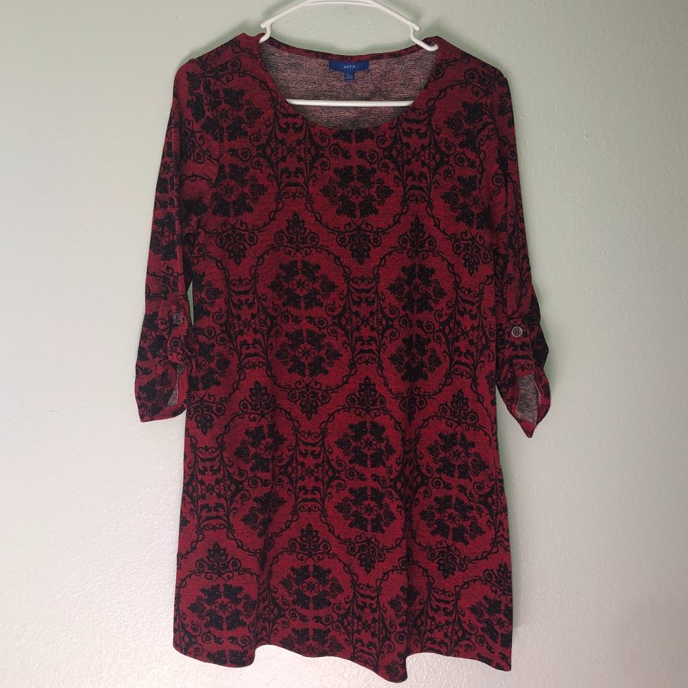 🌞 Apt. 9 Tunic Dress Red Black Women Size PL Petite Large Christmas Holiday
